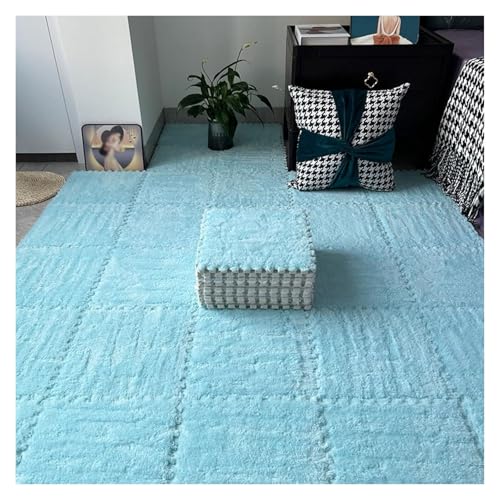 Interlocking Mat Wasserdicht Hochelastische Spielm 16 Stück ineinander greifende Plüsch-Bodenfliesen, Teppichquadrate, 12 x 12 Zoll flauschige Puzzleteil-Bodenmatte, Puzzlematte for das Wohnzimmer(Lig von MEYINGOU