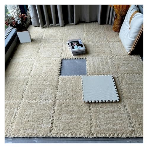 Interlocking Mat Wasserdicht Hochelastische Spielm 16 Stück ineinander greifende Plüsch-Bodenfliesen, Teppichquadrate, 12 x 12 Zoll flauschige Puzzleteil-Bodenmatte, Puzzlematte for das Wohnzimmer(Apr von MEYINGOU