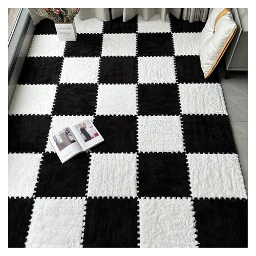 Interlocking Mat Wasserdicht Hochelastische Spielm 16 Stück ineinander greifende Plüsch-Bodenfliesen, Teppichquadrate, 12 x 12 Zoll flauschige Puzzleteil-Bodenmatte, Puzzlematte for das Wohnzimmer(Bla von MEYINGOU