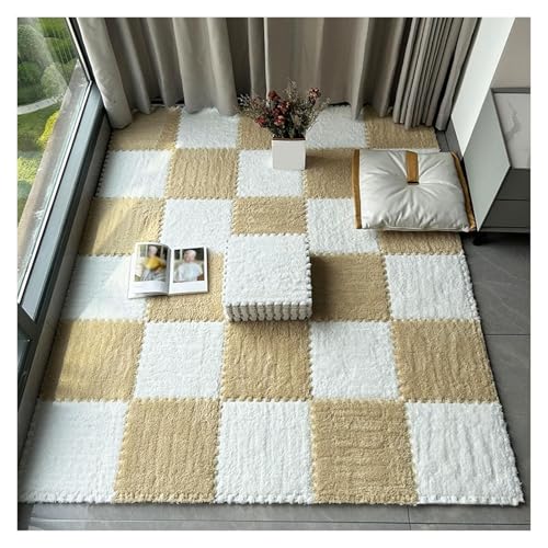 Interlocking Mat Wasserdicht Hochelastische Spielm 16 Stück ineinander greifende Plüsch-Bodenfliesen, Teppichquadrate, 12 x 12 Zoll flauschige Puzzleteil-Bodenmatte, Puzzlematte for das Wohnzimmer(Apr von MEYINGOU