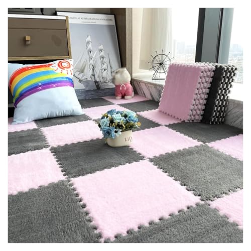 Interlocking Mat Wasserdicht Hochelastische Spielm 200 Stück Plüschschaum-Bodenmatte, Puzzle-Bodenkissen fürs Bett, Spielmatte, ineinandergreifender Teppich, Puzzle-Bodenfliesen, 12 x 12 Zoll(Gray+pin von MEYINGOU