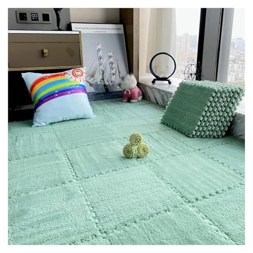 Interlocking Mat Wasserdicht Hochelastische Spielm 200 Stück Plüschschaum-Bodenmatte, Puzzle-Bodenkissen fürs Bett, Spielmatte, ineinandergreifender Teppich, Puzzle-Bodenfliesen, 12 x 12 Zoll(Green,0. von MEYINGOU