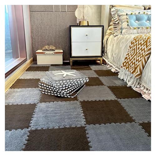 Interlocking Mat Wasserdicht Hochelastische Spielm 200 Stück Plüschschaum-Bodenmatte, Puzzle-Bodenkissen fürs Bett, Spielmatte, ineinandergreifender Teppich, Puzzle-Bodenfliesen, 12 x 12 Zoll(Gray+dar von MEYINGOU