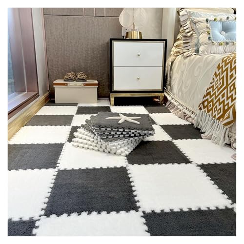 Interlocking Mat Wasserdicht Hochelastische Spielm 200 Stück Plüschschaum-Bodenmatte, Puzzle-Bodenkissen fürs Bett, Spielmatte, ineinandergreifender Teppich, Puzzle-Bodenfliesen, 12 x 12 Zoll(Gray+whi von MEYINGOU