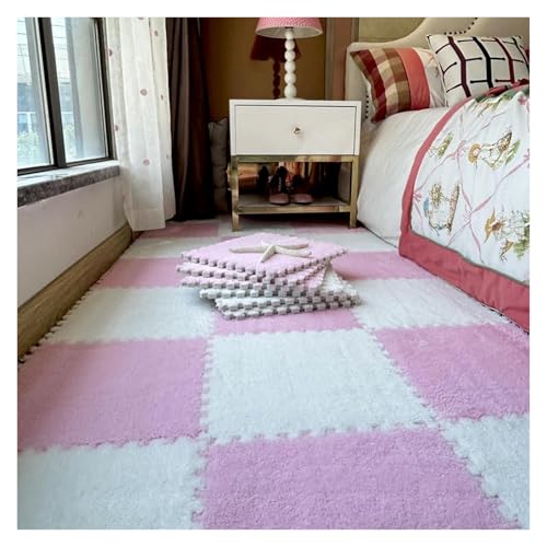 Interlocking Mat Wasserdicht Hochelastische Spielm 200 Stück Plüschschaum-Bodenmatte, Puzzle-Bodenkissen fürs Bett, Spielmatte, ineinandergreifender Teppich, Puzzle-Bodenfliesen, 12 x 12 Zoll(Pink+whi von MEYINGOU