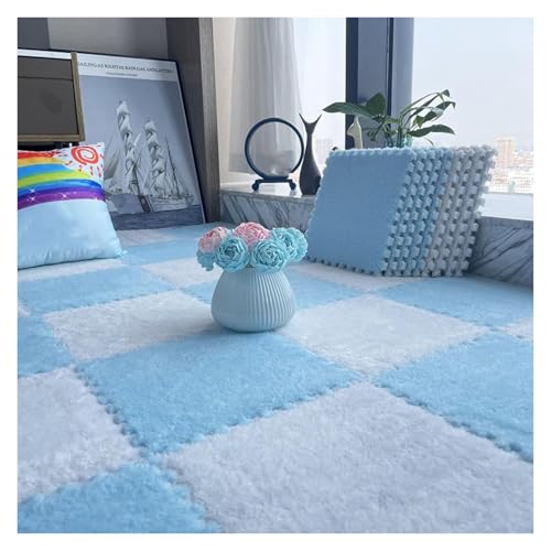 Interlocking Mat Wasserdicht Hochelastische Spielm 200 Stück Plüschschaum-Bodenmatte, Puzzle-Bodenkissen fürs Bett, Spielmatte, ineinandergreifender Teppich, Puzzle-Bodenfliesen, 12 x 12 Zoll(Blue+whi von MEYINGOU