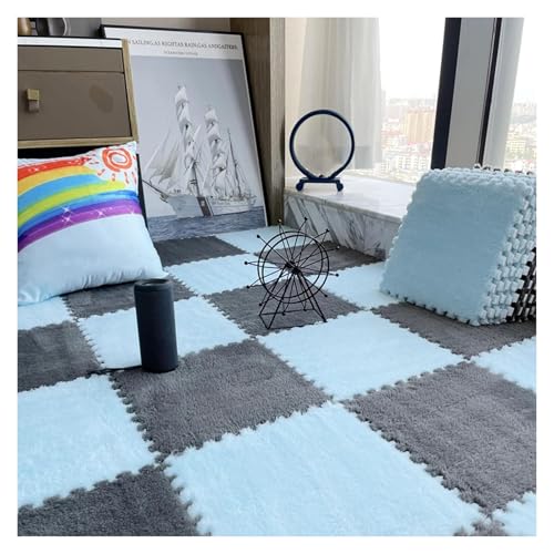 Interlocking Mat Wasserdicht Hochelastische Spielm 200 Stück Plüschschaum-Bodenmatte, Puzzle-Bodenkissen fürs Bett, Spielmatte, ineinandergreifender Teppich, Puzzle-Bodenfliesen, 12 x 12 Zoll(Gray+blu von MEYINGOU