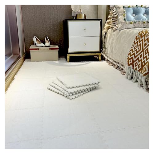 Interlocking Mat Wasserdicht Hochelastische Spielm 200 Stück Plüschschaum-Bodenmatte, Puzzle-Bodenkissen fürs Bett, Spielmatte, ineinandergreifender Teppich, Puzzle-Bodenfliesen, 12 x 12 Zoll(White,0. von MEYINGOU