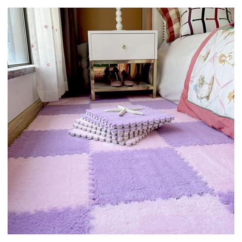 Interlocking Mat Wasserdicht Hochelastische Spielm 200 Stück Plüschschaum-Bodenmatte, Puzzle-Bodenkissen fürs Bett, Spielmatte, ineinandergreifender Teppich, Puzzle-Bodenfliesen, 12 x 12 Zoll(Pink+pur von MEYINGOU