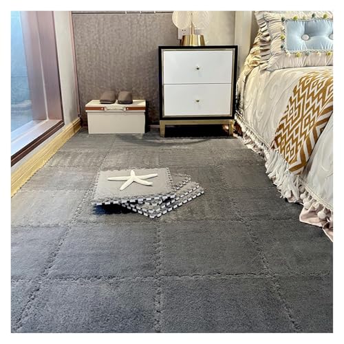 Interlocking Mat Wasserdicht Hochelastische Spielm 200 Stück Plüschschaum-Bodenmatte, Puzzle-Bodenkissen fürs Bett, Spielmatte, ineinandergreifender Teppich, Puzzle-Bodenfliesen, 12 x 12 Zoll(Grey,0.3 von MEYINGOU