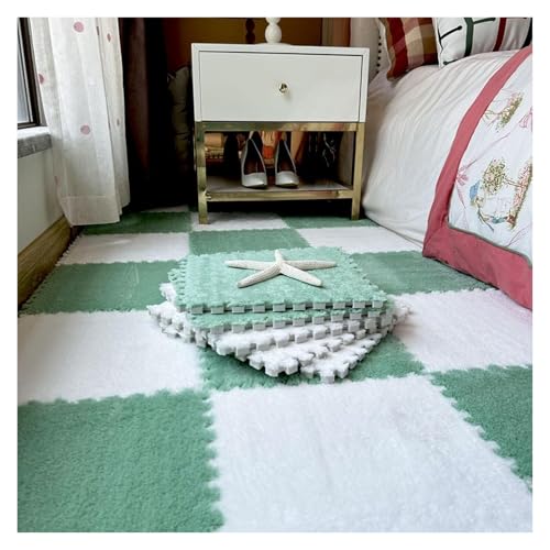 Interlocking Mat Wasserdicht Hochelastische Spielm 200 Stück Plüschschaum-Bodenmatte, Puzzle-Bodenkissen fürs Bett, Spielmatte, ineinandergreifender Teppich, Puzzle-Bodenfliesen, 12 x 12 Zoll(Green+wh von MEYINGOU