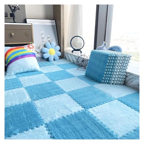 Interlocking Mat Wasserdicht Hochelastische Spielm 200 Stück Plüschschaum-Bodenmatte, Puzzle-Bodenkissen fürs Bett, Spielmatte, ineinandergreifender Teppich, Puzzle-Bodenfliesen, 12 x 12 Zoll(Lake Blu von MEYINGOU