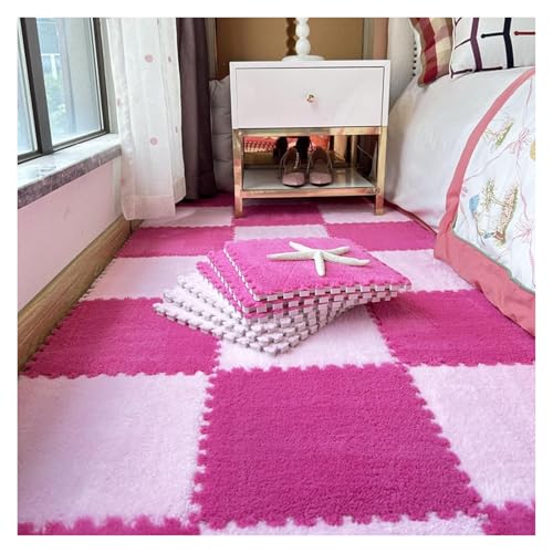 Interlocking Mat Wasserdicht Hochelastische Spielm 200 Stück Plüschschaum-Bodenmatte, Puzzle-Bodenkissen fürs Bett, Spielmatte, ineinandergreifender Teppich, Puzzle-Bodenfliesen, 12 x 12 Zoll(Rose Red von MEYINGOU