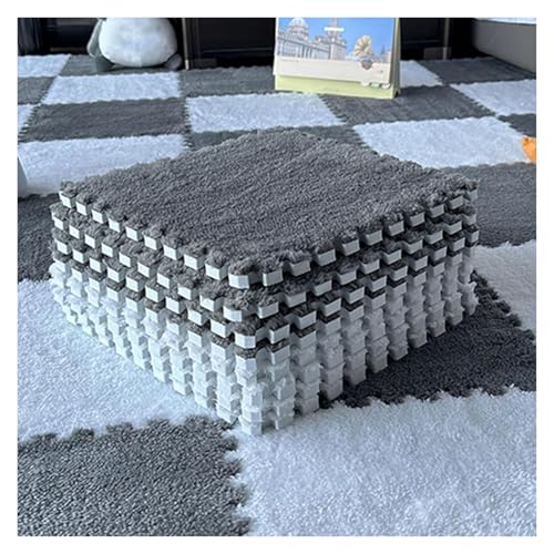 Interlocking Mat Wasserdicht Hochelastische Spielm 30 Stück Plüsch-Puzzle-Teppichquadrate, Schaumstoff-Puzzle-Bodenmatte, weicher, flauschiger, ineinandergreifender quadratischer Schaumstofffliesen-Te von MEYINGOU