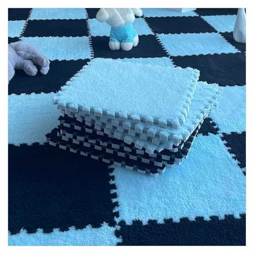 Interlocking Mat Wasserdicht Hochelastische Spielm 30 Stück Plüsch-Puzzle-Teppichquadrate, Schaumstoff-Puzzle-Bodenmatte, weicher, flauschiger, ineinandergreifender quadratischer Schaumstofffliesen-Te von MEYINGOU