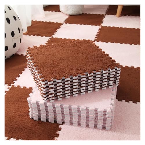 Interlocking Mat Wasserdicht Hochelastische Spielm 40 Stück ineinander greifende Plüsch-Puzzle-Teppichfliesen, Schaumstoff-Bodenmatte, Puzzle-Bodenmatten, Spielmatte for Wohnzimmer, 12 x 12 Zoll(Coffe von MEYINGOU