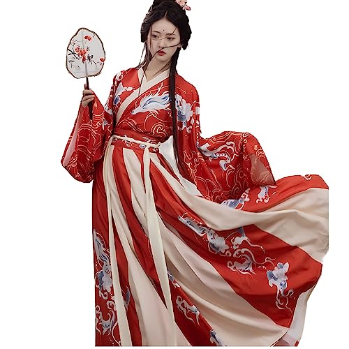 MEYINGOU Chinesischer Stil Cosplay Kostüm,Hanfu Kostüm, Chinesisches Original Hanfu-Kleid for Frauen, Traditionelles chinesisches Hanfu mit hoch tailliertem Hanfu-Kleid(Red_Large) von MEYINGOU