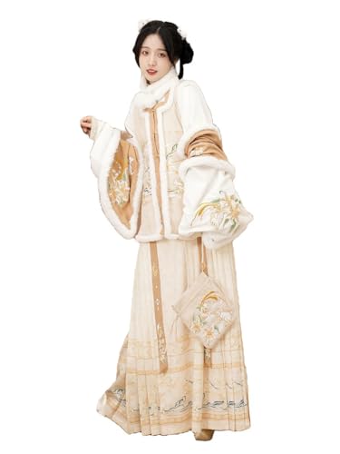 MEYINGOU Chinesischer Stil Cosplay Kostüm,Hanfu Kostüm, Damen Ming Made Horse Face Rock Verdickter Herbst und Winter Traditioneller Hanfu for Frauen(Beige_Large) von MEYINGOU