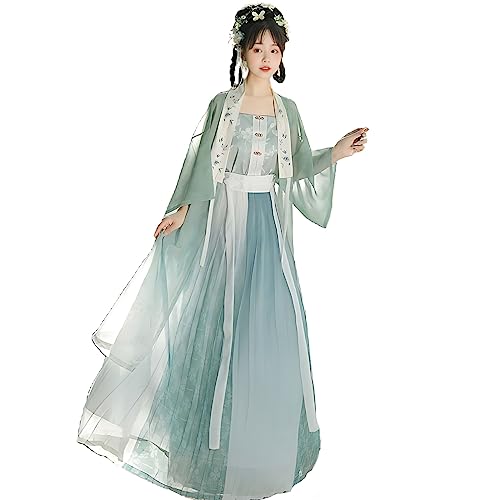 MEYINGOU Chinesischer Stil Cosplay Kostüm,Hanfu Kostüm, Faltenrock Traditionelles chinesisches Hanfu mit hoch tailliertem Hanfu-Kleid(Green_Medium) von MEYINGOU