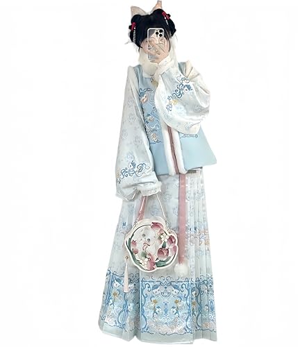 MEYINGOU Chinesischer Stil Cosplay Kostüm,Hanfu Kostüm, For Damen, Mantel mit besticktem Kragen und Rock mit Pferdemuster, 3-teilig(Red_Large) von MEYINGOU