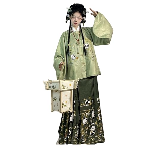 MEYINGOU Chinesischer Stil Cosplay Kostüm,Hanfu Kostüm, For Frauen Bestickter Kragenmantel und Plüschjacke Pferdegesichtrock Neujahr(Green_Large) von MEYINGOU