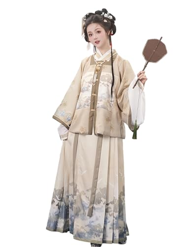 MEYINGOU Chinesischer Stil Cosplay Kostüm,Hanfu Kostüm, For Frauen Chinesisches Traditionelles Antikes Bühnenkostüm Hanfu Kleid(Beige_Large) von MEYINGOU