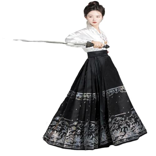 MEYINGOU Chinesischer Stil Cosplay Kostüm,Hanfu Kostüm, Hanfu Damen-Kleid im chinesischen Stil mit Pferdegesicht, Alltagsset(Black_Small) von MEYINGOU