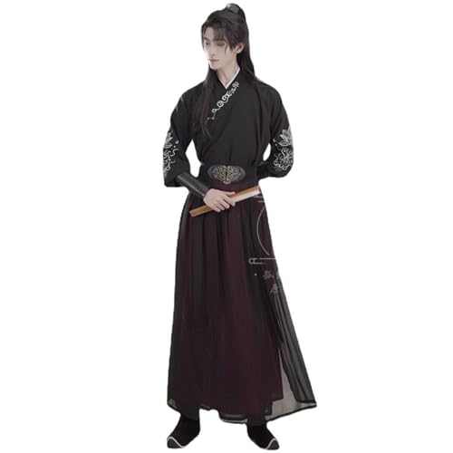 MEYINGOU Chinesischer Stil Cosplay Kostüm,Hanfu Kostüm, Hanfu Männer und Frauen Ritterliche Antike Kleidung Täglich Nationalen Stil Lange Rock Stickerei(Black_3X Large) von MEYINGOU