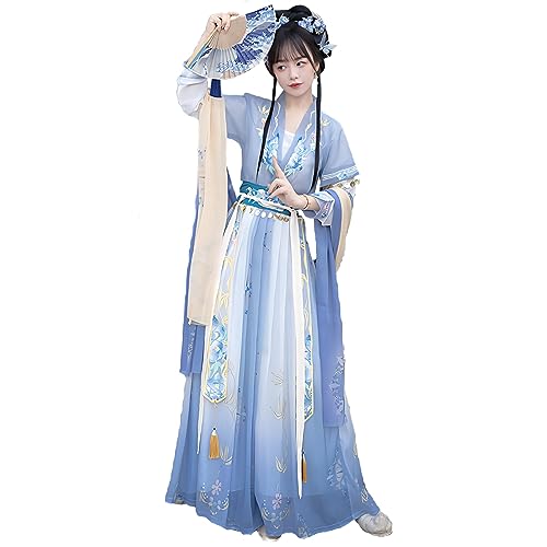 MEYINGOU Chinesischer Stil Cosplay Kostüm,Hanfu Kostüm, Traditionelles besticktes chinesisches Hanfu-Kleid, bestickter Chinoiserie-Sommerstil, 3-tlg.(Blue_Medium) von MEYINGOU