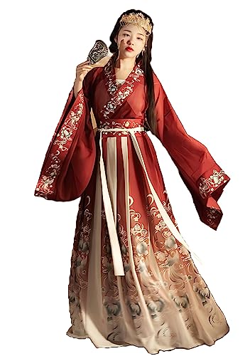 MEYINGOU Chinesischer Stil Cosplay Kostüm,Hanfu Kostüm, Traditionelles chinesisches Hanfu mit weiten Ärmeln und hoch tailliertem Hanfu-Kleid(Blue_Large) von MEYINGOU