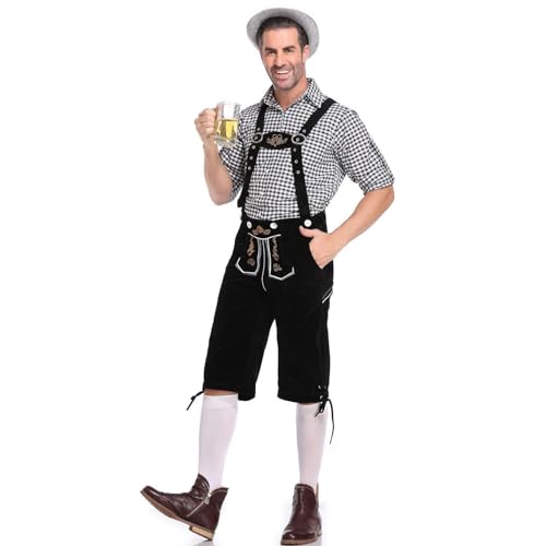 MEYOIJK Herren Lederhose Oktoberfest Kostüm Set, Erwachsene Deutsch Bayerisches Kostüm Herren zum Oktoberfest Dress Up (Schwarze Lederhose - Schwarz1, X-Large) von MEYOIJK