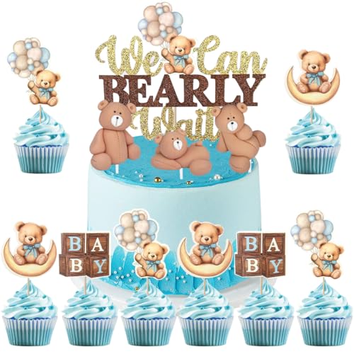 MEZHEN Bär Tortendeko Bär Kopf Kuchen Deko Babyparty Torte Deko Geburtstag Cupcake Topper Teddybär Kuchendeko Bären Kuchen Topper Baby Showe Dusche von MEZHEN