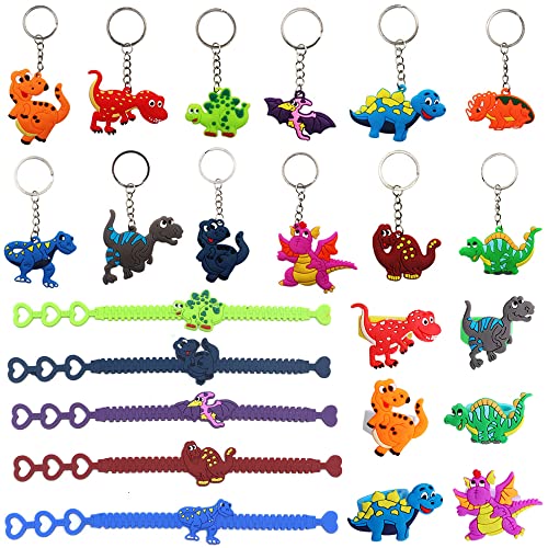 MEZHEN Dino Party Mitgebsel Dinosaurier Kindergeburtstag Dschungel Schlüsselanhänger Silikon Armbänder Kinder Ring for Tiere Give Aways Gastgeschenk von MEZHEN