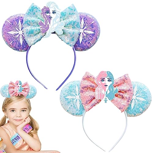 MEZHEN Haarreif Princess Haarband für ELSA Haarreifen Schleife Haarbänder Princess Glitter Schmetterling Haarband Mädchen Schneeflocken Bow Headbands 2 Stück von MEZHEN