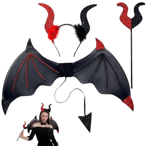 MEZHEN Halloween Kostüm Kinder Hexe Kostüm Haarschmuck Hexe Zauberer Umhang Zauberstab Dekoration Halloween Flügel Karneval Cosplay von MEZHEN