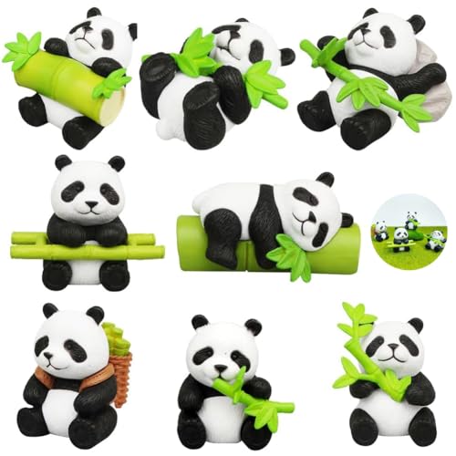 MEZHEN Panda Figuren Tortendeko Panda Kuchen Deko Panda Figur Harz Ornamente Gartendeko Kuchendeko Handwerk Kindergeburtstag Party Geschenk 8 Stück von MEZHEN