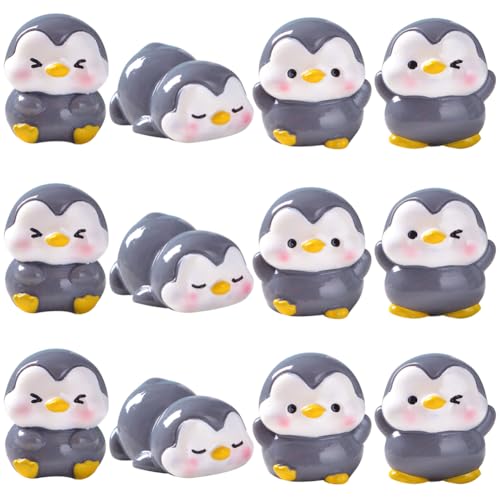 MEZHEN Pinguin Figuren Tortendeko Pinguin Kuchen Deko Pinguin Figur Harz Ornamente Gartendeko Kuchendeko Weihnachten Deko Handwerk Kindergeburtstag Party Geschenk 12 Stück von MEZHEN