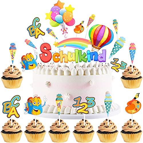 MEZHEN Schulanfang Tortendeko Einschulung Kuchen Deko Cupcake Topper Schuleinführung Muffin Torte Deko für Junge Mädchen 1. Schultag Schulanfang Party Dekorationen 22 Stück von MEZHEN