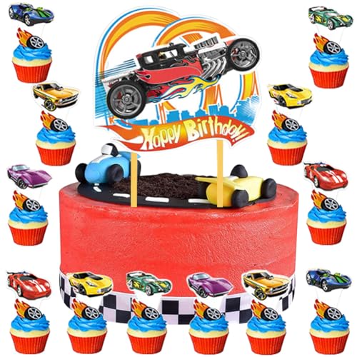 MEZHEN Tortendeko Auto Kuchen Deko Geburtstag Torte Deko Auto Cake Topper Happy Birthday Cupcake Topper Kuchendeko Muffin Geburtstagsdeko von MEZHEN