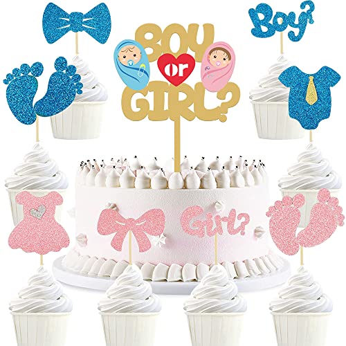 MEZHEN Tortendeko Boy or Girl Kuchen Deko Gender Reveal Cupcake Topper Junge oder Mädchen Muffin Deko Baby Shower Torte Deko Glitzer Kuchendeko Kindergeburtstag Geburtstag von MEZHEN