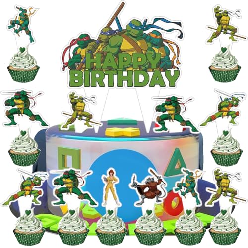 MEZHEN Tortendeko Geburtstag Kuchen Deko Turtle Kuchendeko Tiere Cake Topper Kindergeburtstag Torte Deko Muffin Geburtstagsdeko Kuchendeko Geburtstagsparty 37 Stück von MEZHEN