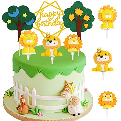 MEZHEN Tortendeko Löwen Kuchen Deko Geburtstag Cake Topper Waldtiere Torte Deko Happy Birthday Kindergeburtstag Cupcake Topper Tiere Kuchendeko Dschungel Party Geburtstagsdeko von MEZHEN