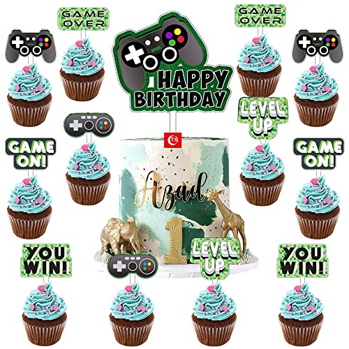 MEZHEN Tortendeko Videospiel Cake Toppers Game On Kuchen Dekoration Geburtstag Gamepad Tortendeko Geburtstag Jungen Kuchen Topper 13 Stücke von MEZHEN