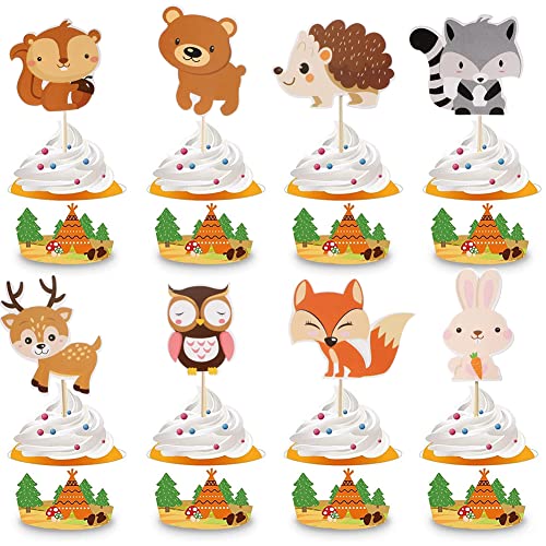 MEZHEN Tortendeko Waldtiere Kuchen Deko Geburtstag Cupcake Topper Tiere Muffin Deko Torte Dschungel Party Kindergeburtstag Deko Herbst Geburtstagsdeko 32 Stück von MEZHEN