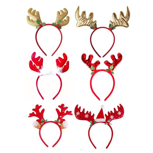 MFCGHXR Weihnachts Kopfschmuck, Weihnachten Rentier Stirnbänder 6 Stück weihnachtshaarreifen, weihnachtsbaum geweih, weihnachts haarreif rentiergeweih, weihnachts stirnband von MFCGHXR