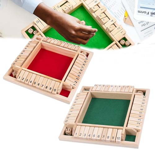 Holz-Shut-The-Box-Spiel (1–4 Spieler), traditionelles Holztisch-Mathe-Brettspiel, 2 Würfel, 10 Zahlenregeln – amüsantes Additionsspiel für Familien, Klassenzimmer, Zuhause oder Kneipenbar,Green+Red von MFDZ