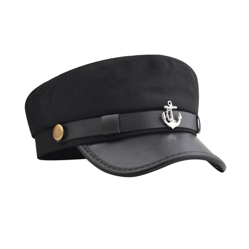 MFUOE Kapitän Hut Unisex Schwarz Damen Herren Mode Baskenmütze Fischer Yacht Kapitän Matrosen Hut für Erwachsene Party Kostüm Zubehör von MFUOE