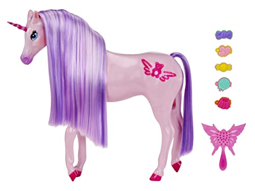 Dream Ella MGA's Candy Einhorn - Lilac - Glitzergummibärchen Motiv - Lila Einhorn mit 5 duftenden Bonbon-Haarspangen, Langer Mähne, Bürste und Scratch 'N Sniff Etikett - für Kinder ab 3 Jahren von MGA Entertainment