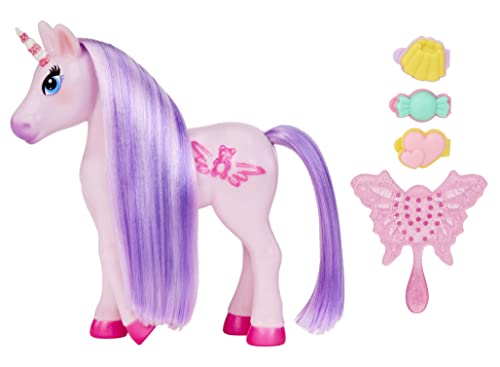 MGA Dream Bella Kleines Candy Einhorn - Lavender - Gummibärchen Motiv - Lila Mini-Einhorn mit 3 parfümierten Bonbon-Haarspangen, Langer Mähne, Bürste & Scratch 'N Sniff Etikett - Ab 3 Jahren von MGA Entertainment