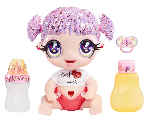 Glitter Babyz MGA Melody HIGHNOTE - Babypuppe mit 3 magischen Farbwechseln durch eiskaltes Wasser, Lavendel-Glitzer-Haar, Musik-Outfit, Windel, Flasche und Schnuller - Für Kinder ab 3 Jahren von MGA Entertainment